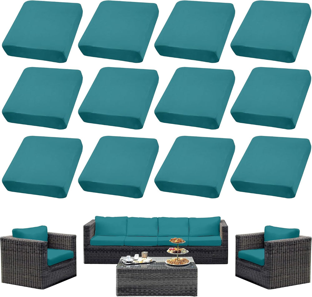 12PCS Patio Cushion Covers， Stretch Patio Furniture Couch SeatSlipcovers