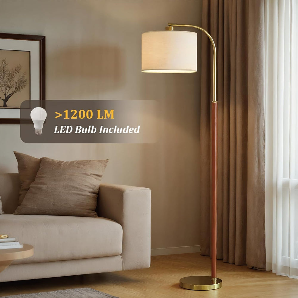 66” Walnut Gold Floor Lamp for Living Room, 1200 Lumens 3-Level Brightness Ar...