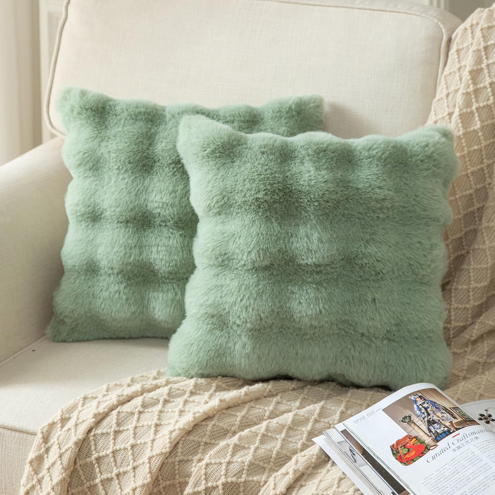 Yaertun Pack of 2 Sage Green Thick Soft Wool Decorative Throw Pillow Covers 2...