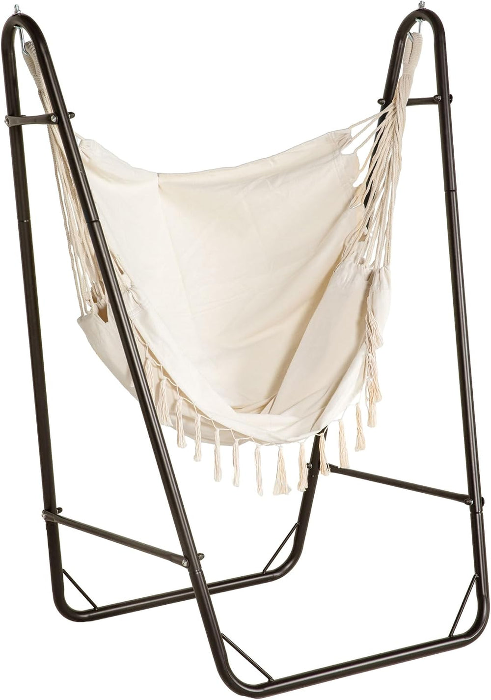 Outsunny Patio Hammock Chair Outdoor with U Shape Stand Brown/Cream White