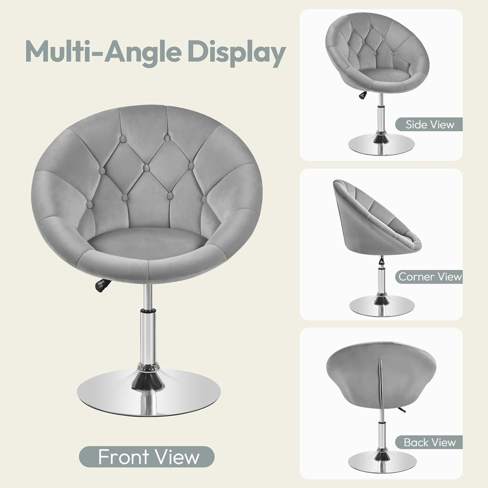 Yaheetech Adjustable Swivel Vanity Chair, Velvet Vanity Chair, Gray