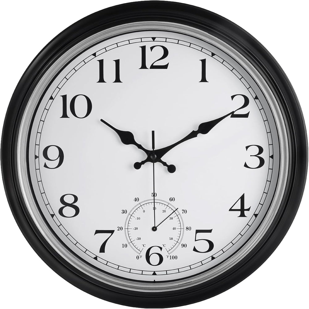 JoFomp Large Waterproof Outdoor Clock with Thermometer Combo - 16 inch Silent...