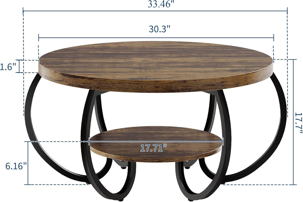 GarveeHome Round Coffee Table 30 in Center Table, 2-Tier Coffee Table Industr...