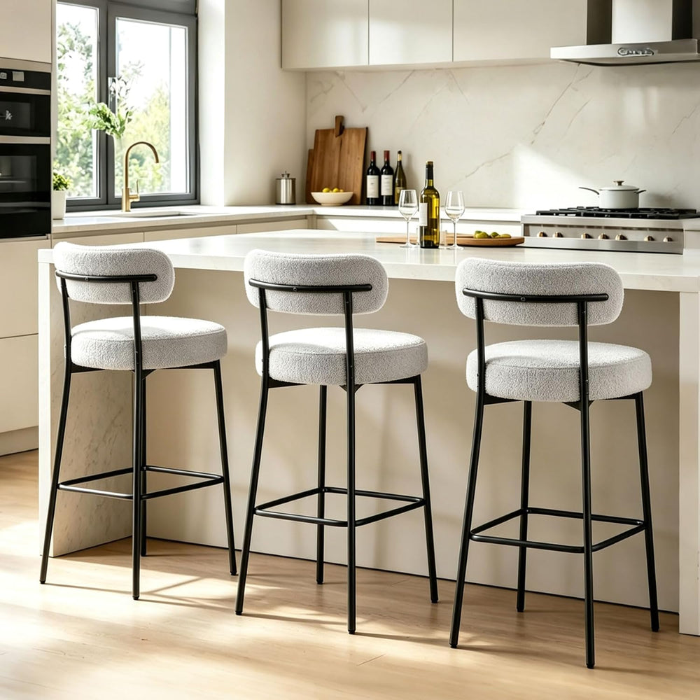 DYHOME Bar Stools Set of 3, Boucle Counter Hight Bar Stools, 28 inch Gray Bar...