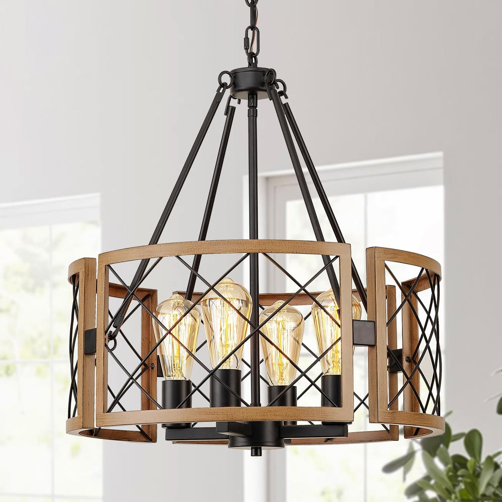 SANTOSTOCK D19'' Farmhouse Chandelier for Dining Room, 4-Light Adjust...