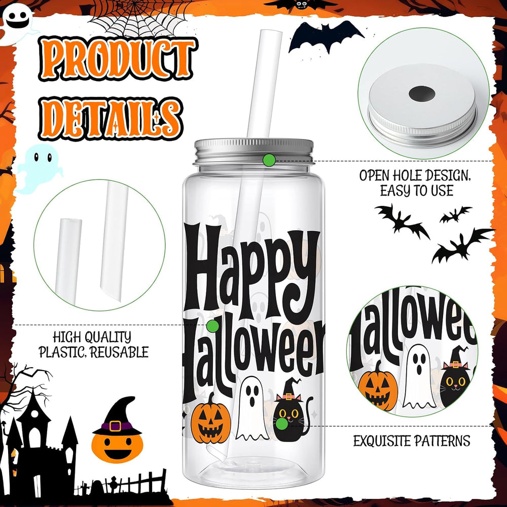 Skylety 30 Pcs Halloween Cups with Lids Straws 13.5 oz Bloody,Pumpkin