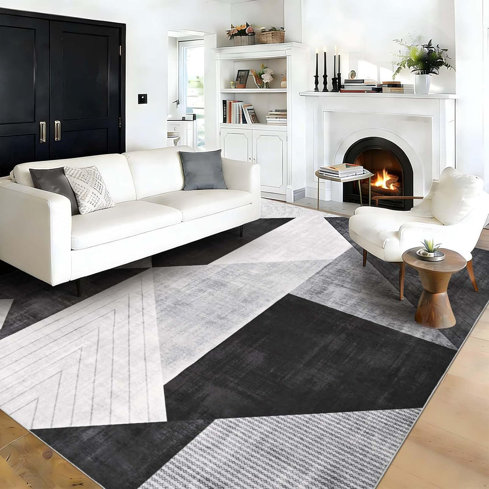 Yinhua Modern Geometric Area Rugs 5x7 Grey Black Rugs for Living Room Washabl...