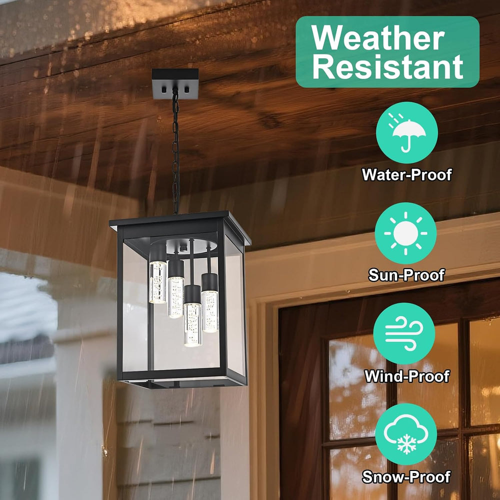 Yaohong 16.7" Large 5CCT LED Outdoor Pendant Light, 4-Lights Modern Blac...