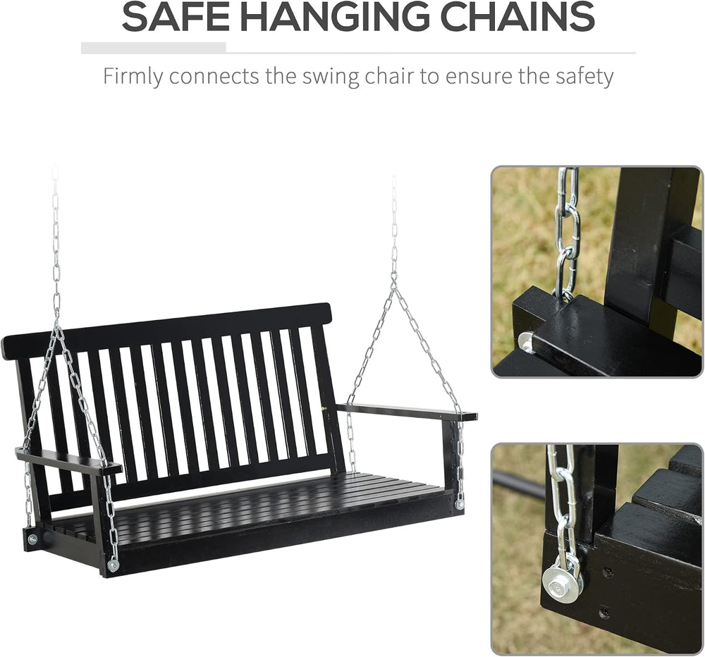 Outsunny 2-Seater Hanging Porch Swing Chains 440lbs Weight Capacity Black