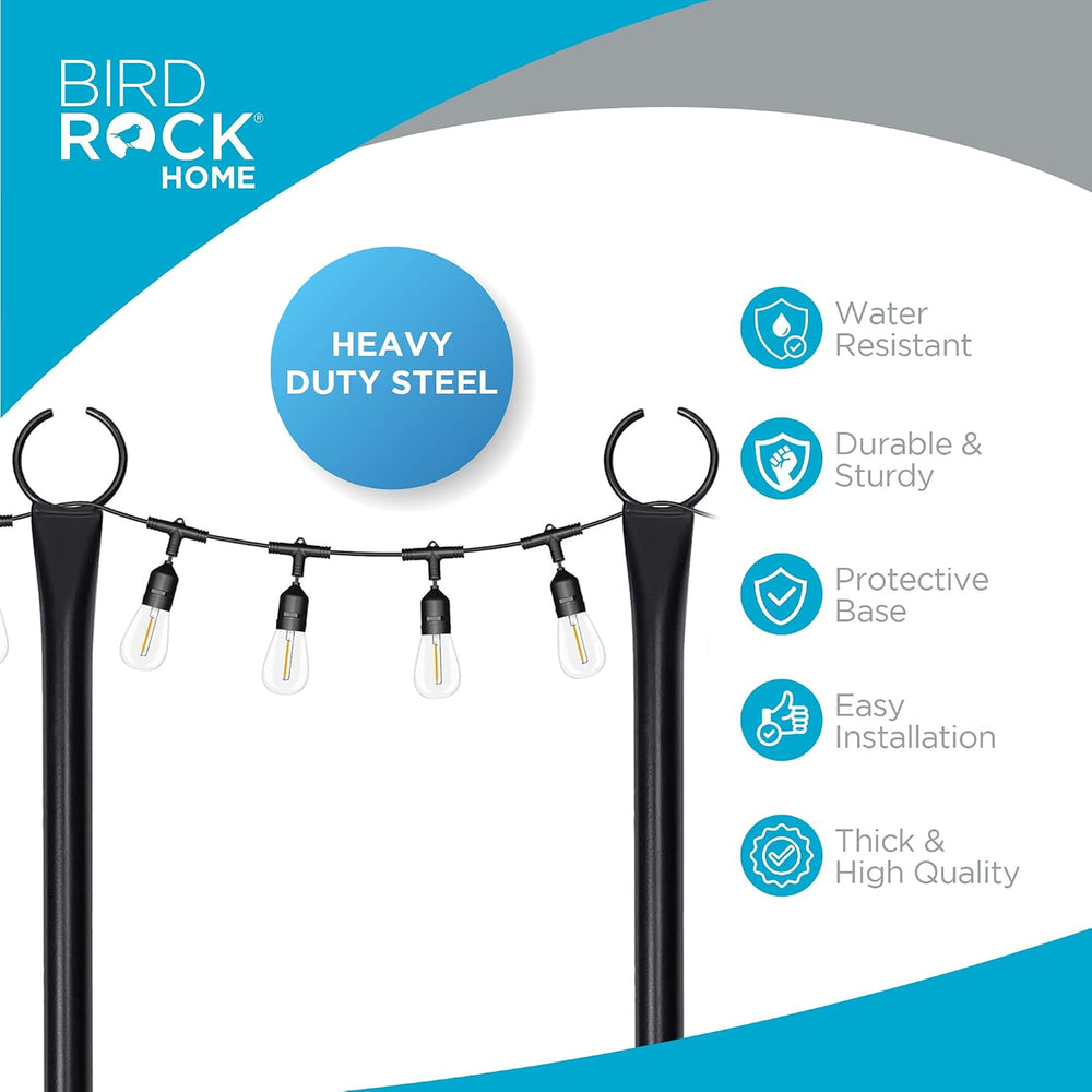 BIRDROCK HOME Poles for Outdoor String Lights - Weather Resistant, Durable, E...