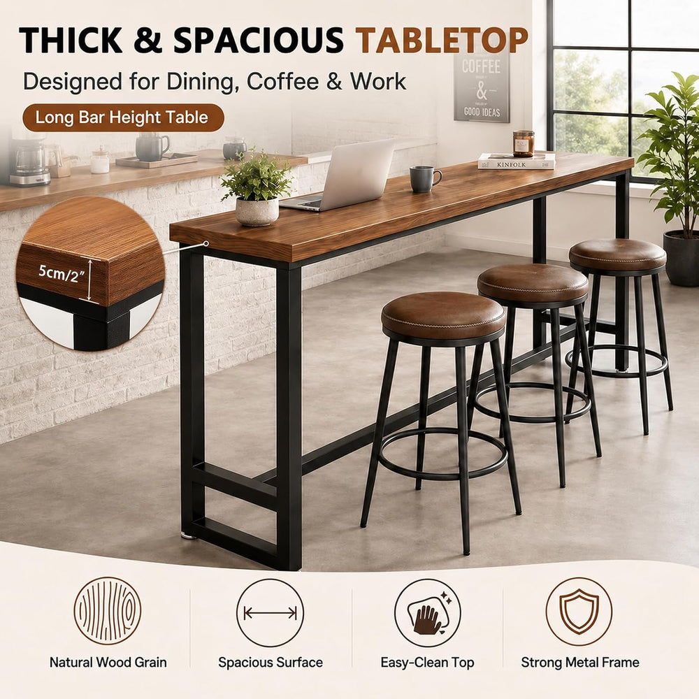 78.7" Solid Wood Bar Height Table, Long Narrow High Top Pub Table
