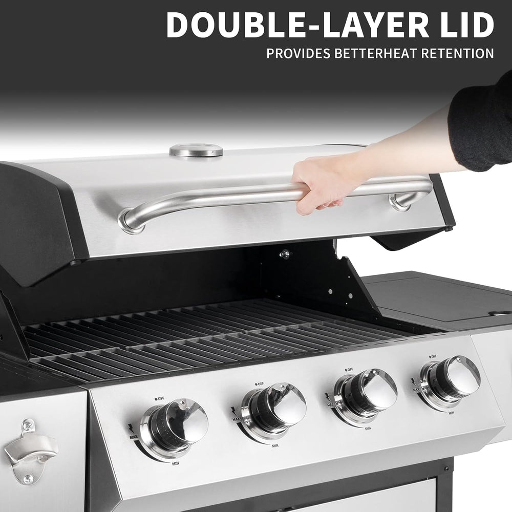 Kendane 4-Burner Propane Gas BBQ Grill with Side Burner, Barbecue Gas Grill w...