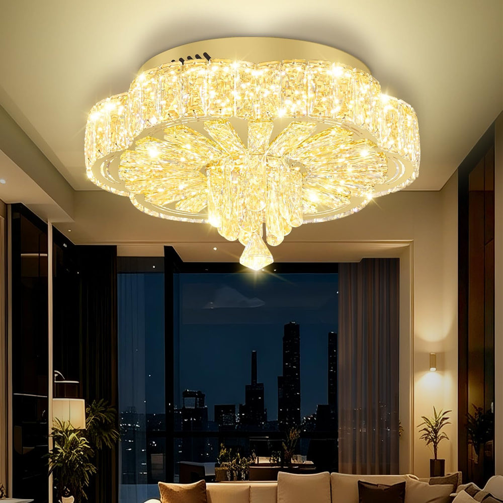 16in Gold Crystal Chandeliers for Living Room Dining Room Crystal Ceiling Lig...