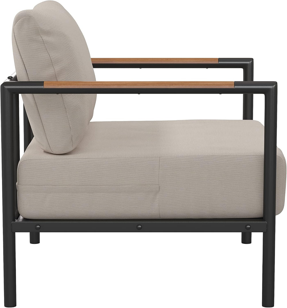 Flash Furniture Patio Chair with Cushions, Black/Beige