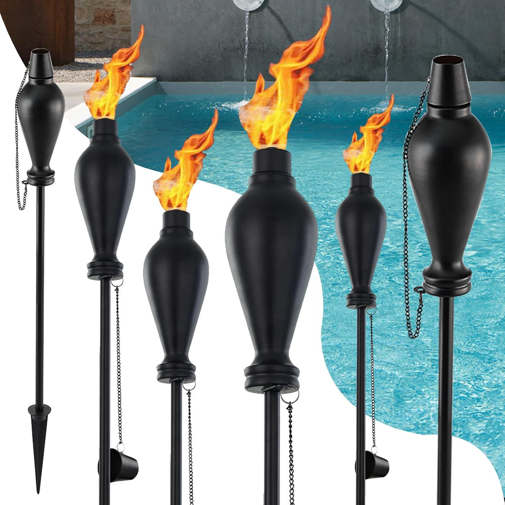 Metal Citronella Torches Outdoor,6 Pack,60 Inch Tall Flame Metal Torches for ...