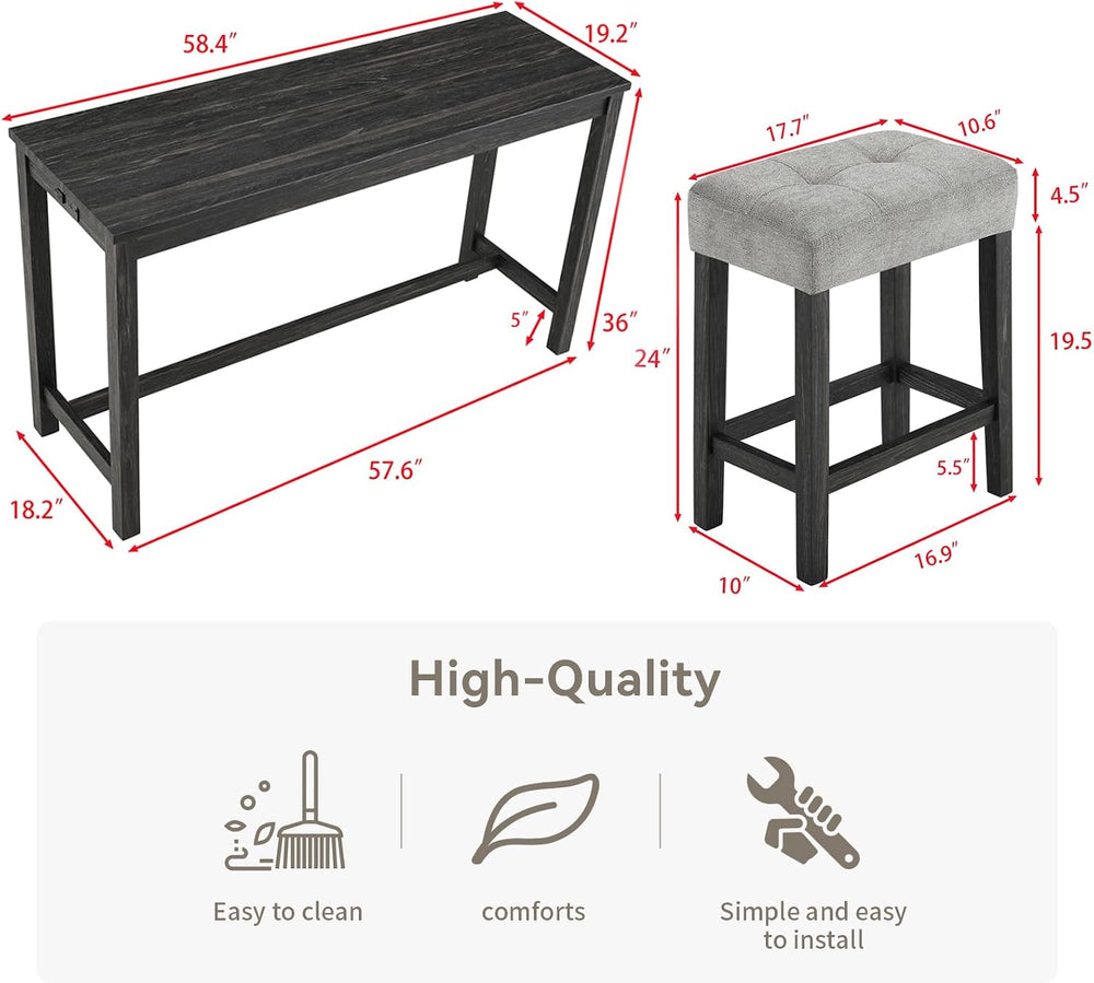 LKTART 4 Piece Bar Table Set Dining Bar Table and Chairs Set with Power Outle...
