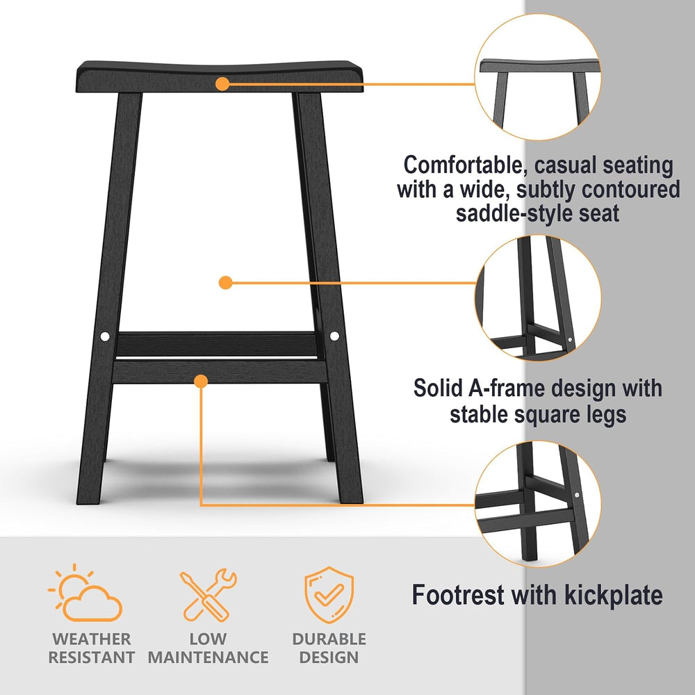 PatioZen Bar Stools, 29'', Black, Set of 2