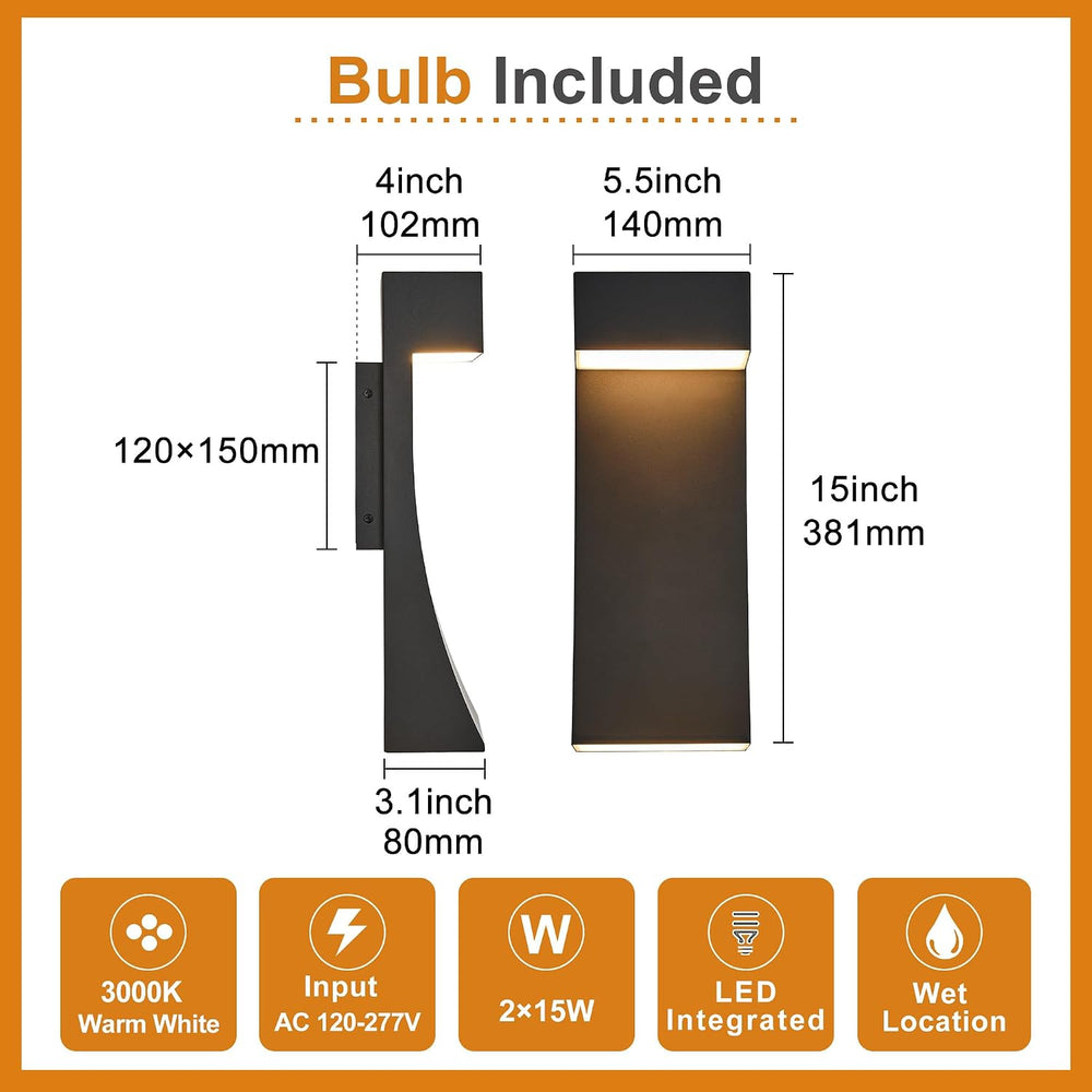 Modern Outdoor Wall Light Curved Design Waterproof,Super Bright LED,Textured ...