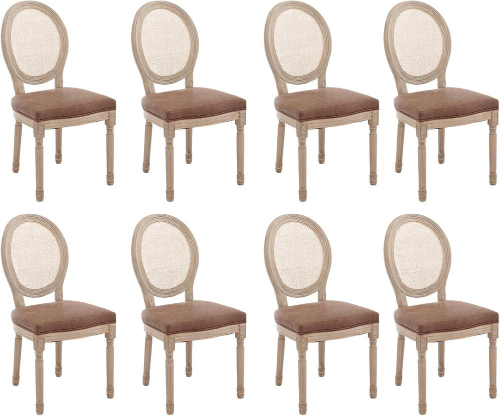 chairus Farmhouse Rattan Dining Chairs Set of 8, Leather French Country Chair...