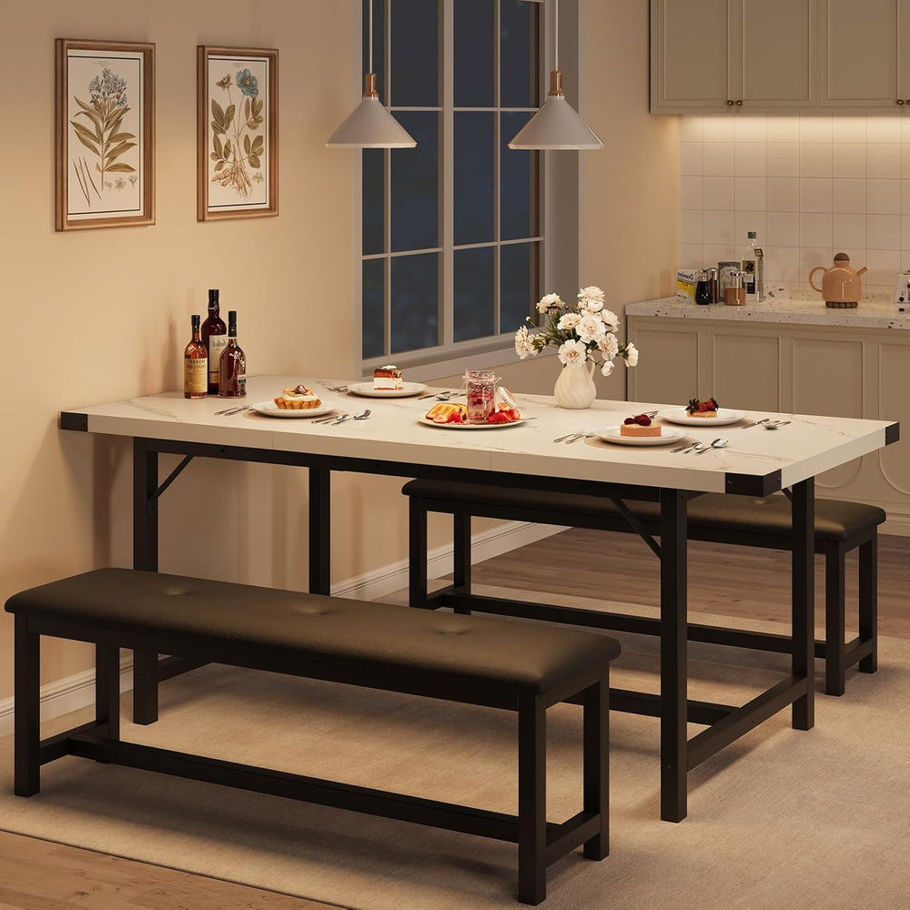 IDEALHOUSE 3 Piece Dining Table Set for 4-6, 63" Extendable Thick Metal ...