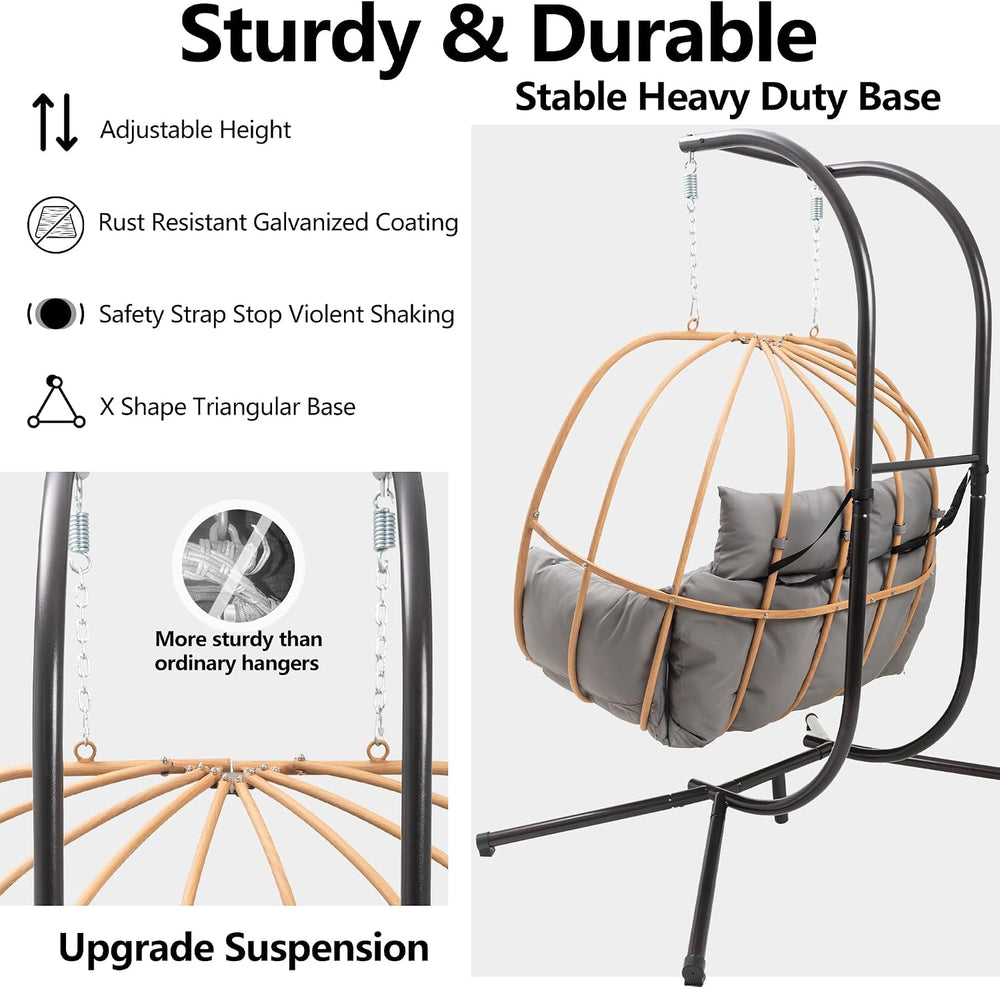 Double Egg Swing Chair Outdoor, 2 Person Egg Chair Outdoor with Cushions, Imi...