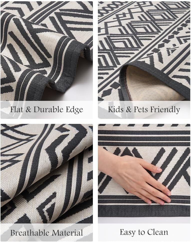 Outdoor Rug Carpet 8x10 ft, Flatweave Textured Outdoor Patio Rug Non Slip Ind...