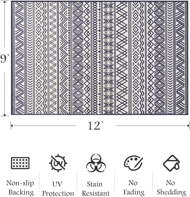 Outdoor Rug Carpet 9X12 ft, Flatweave Textured Outdoor Patio Rug Non Slip Ind...