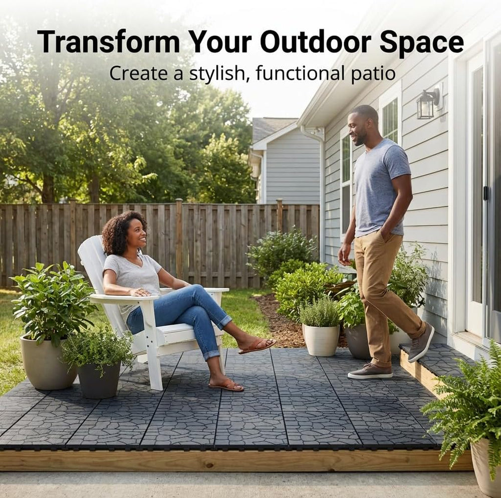 Interlocking Deck Tiles 44 Pack, Plastic Outdoor Deck Tiles for Patio, 12&quo...