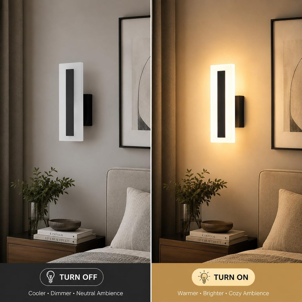 Modern Dimmable LED Wall Sconces Set of 2, 7W Black Wall Lights 3000K Warm Wh...