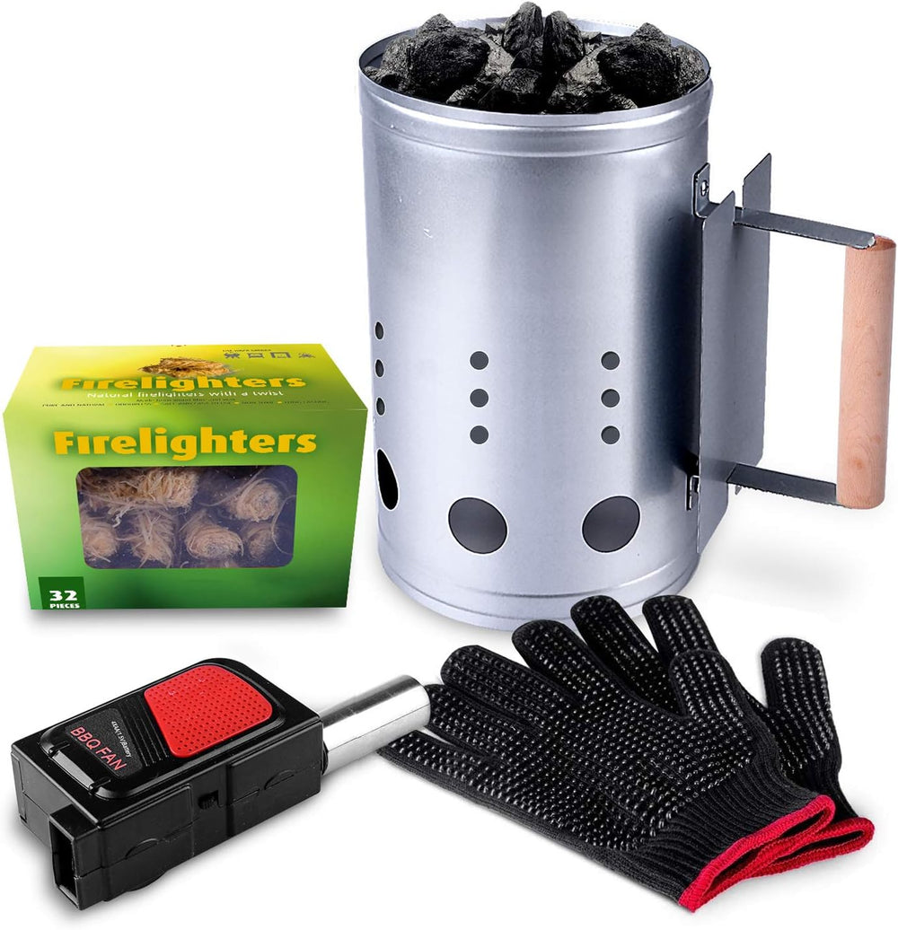 homenote Charcoal Chimney Starter Kit with Blower and Fire Cubes(11.5x7)