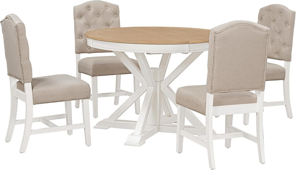 Bellemave Extendable Dining Table Set, 5-Piece Round Table Set with 4 Upholst...