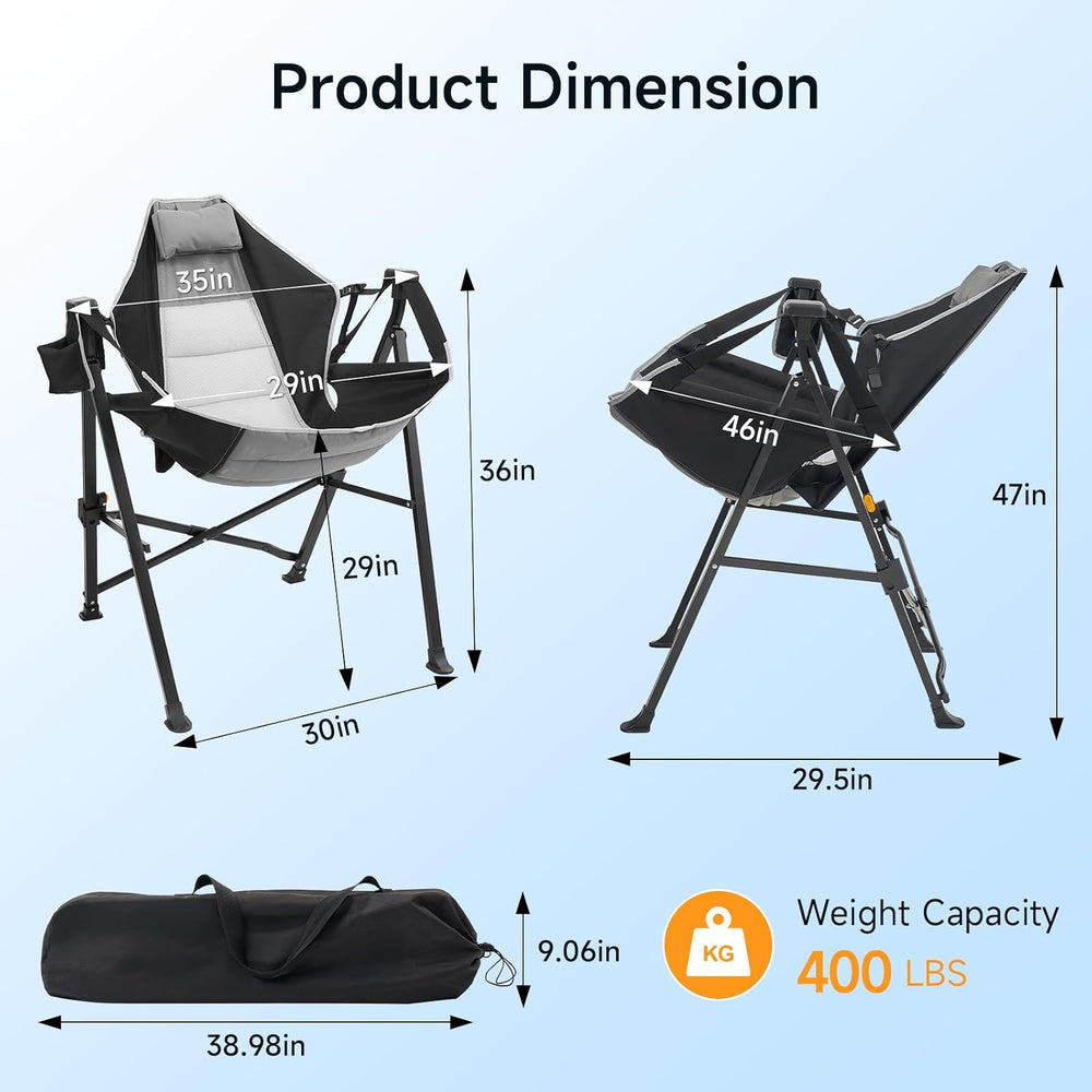 Hammock Camping Chair with Adjustable Backrest, Headrest and Cup Holder