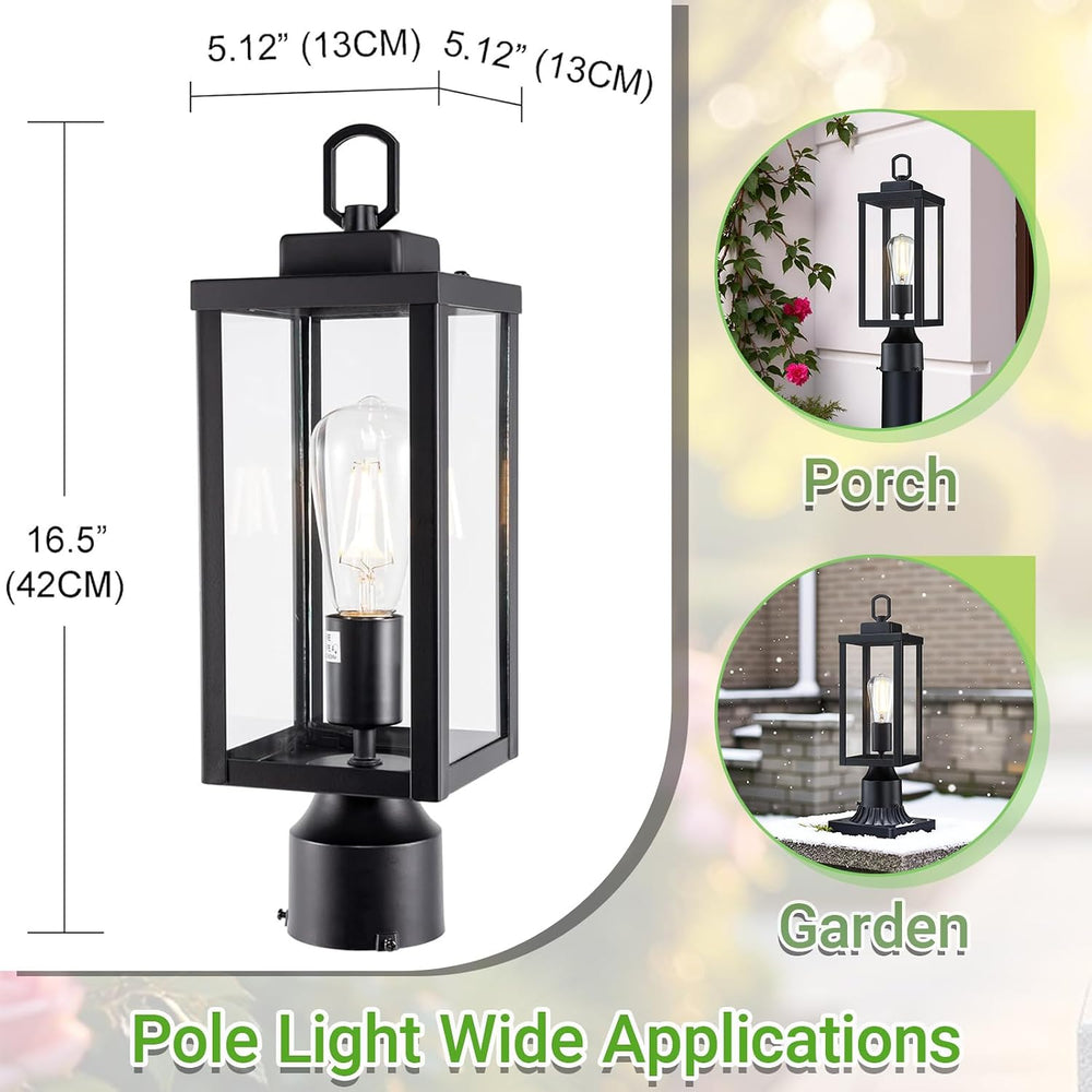 GRUENLICH Outdoor Post Light Fixture, Tempered Glass, 16.5" Black 1 Pack