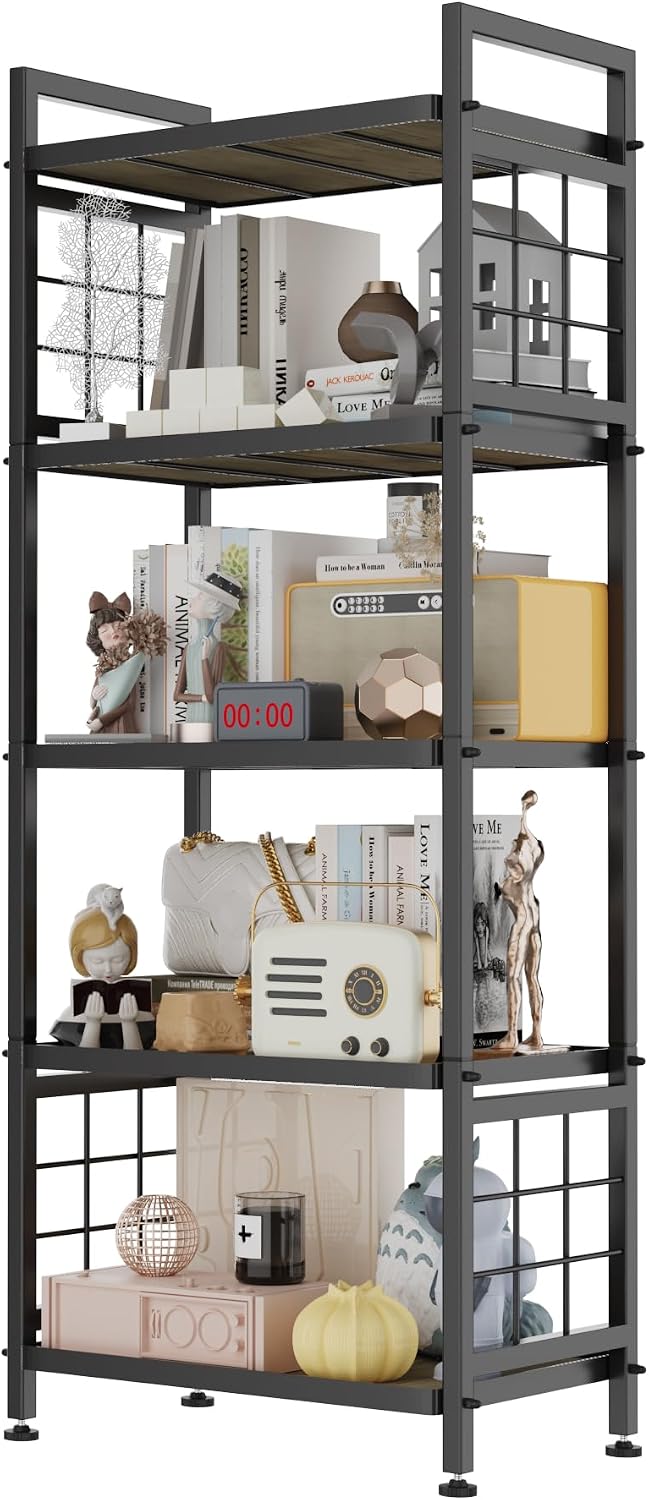 GIOTORENT 5-Tier Pantry Shelves with Wooden Boards, Heavy Duty Storage Shelve...