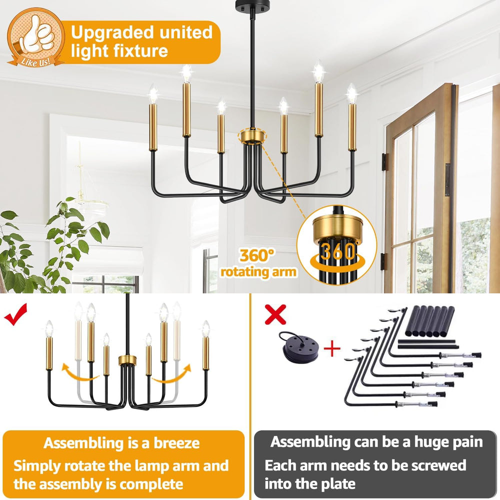 Black and Gold Chandelier, 6-Light Farmhouse Chandelier for Dining Room Light...
