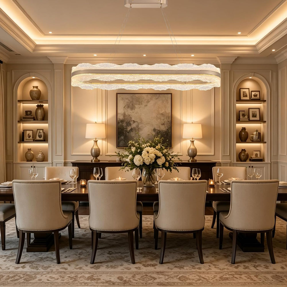 Rectangle LED Chandelier, 𝐋𝟑𝟗.𝟒" Modern Gold Chandelier Light fixture, H...