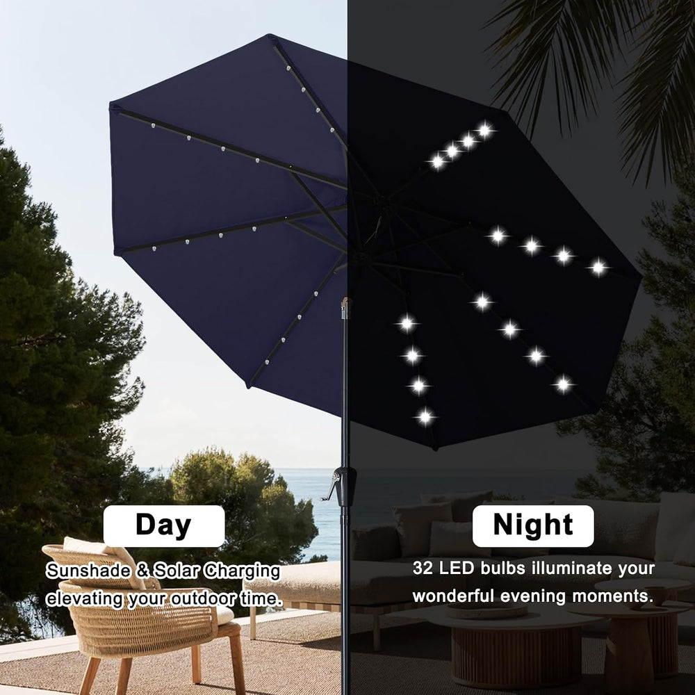 ABCCANOPY Solar Led Patio Umbrella with 32 Lights 9FT(Navy Blue)