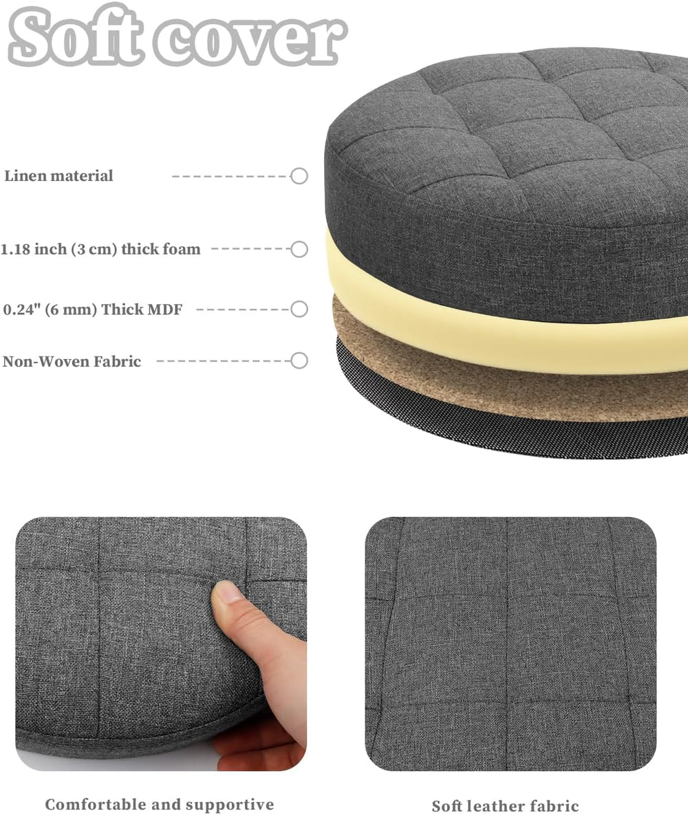 Bsketa Round Storage Ottoman, 14" Folding Linen Foot Stool,Dark Gray 2 Pack
