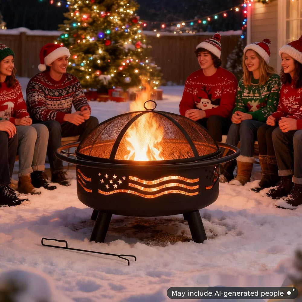 Breezz American Flag Wood-Burning Fire Pit, 38 in