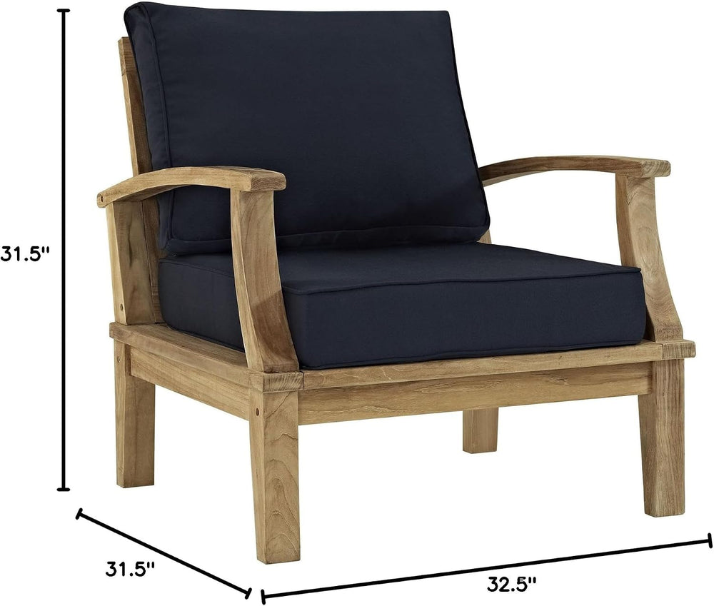 Modway EEI-1143-NAT-NAV-SET Marina Premium Grade A Teak Wood Outdoor Patio Ar...