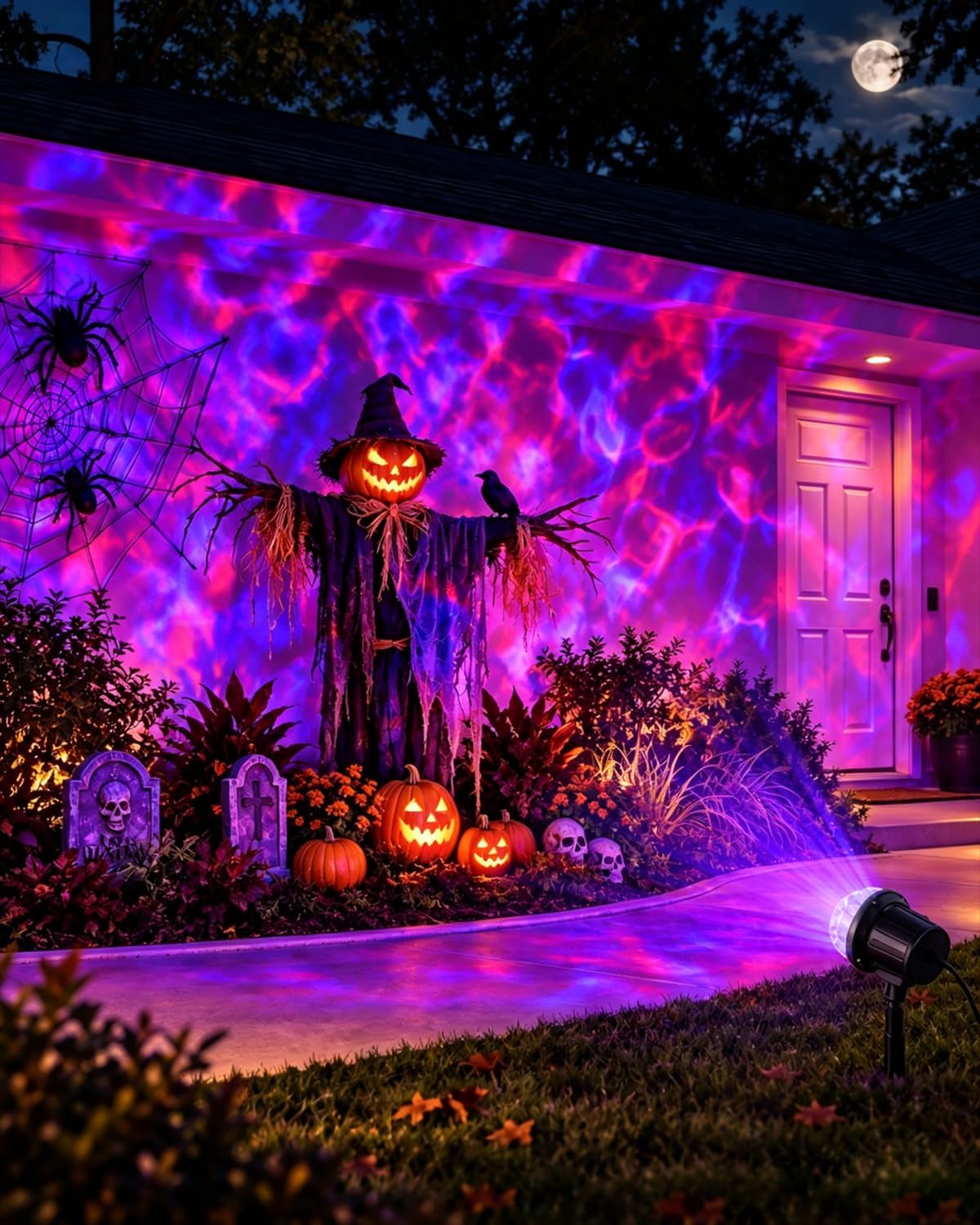 Halloween Christmas Projector Lights Outdoor, Ultra Bright RGBW 15 Dynamic Water Ripple Projection Light with Remote & Timer, Memory Function, IP65 Waterproof for Halloween Christmas Party Home Decor