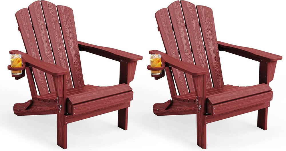 KINGYES Folding Adirondack Chair Set of 2 with Cup Holder, Red
