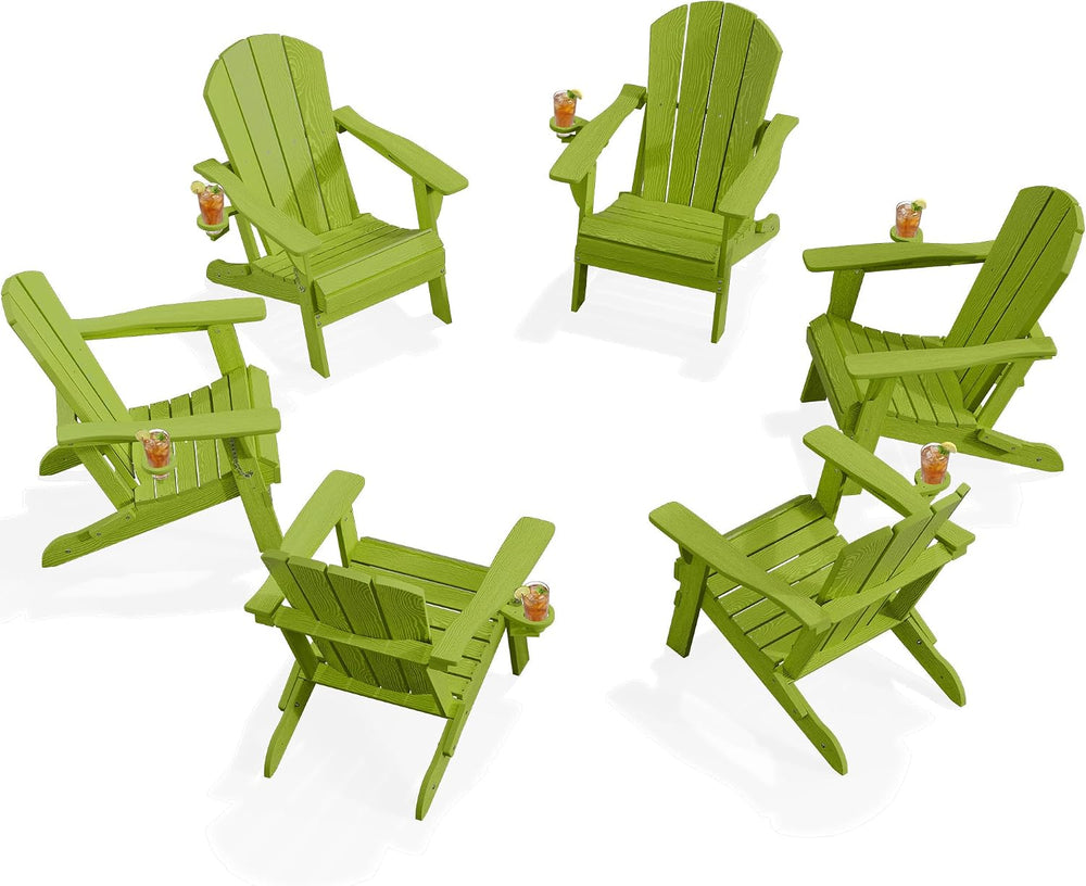 PLUUV Adirondack Chair Set of 6, Firepit Chair with Cup Holder, Light Green