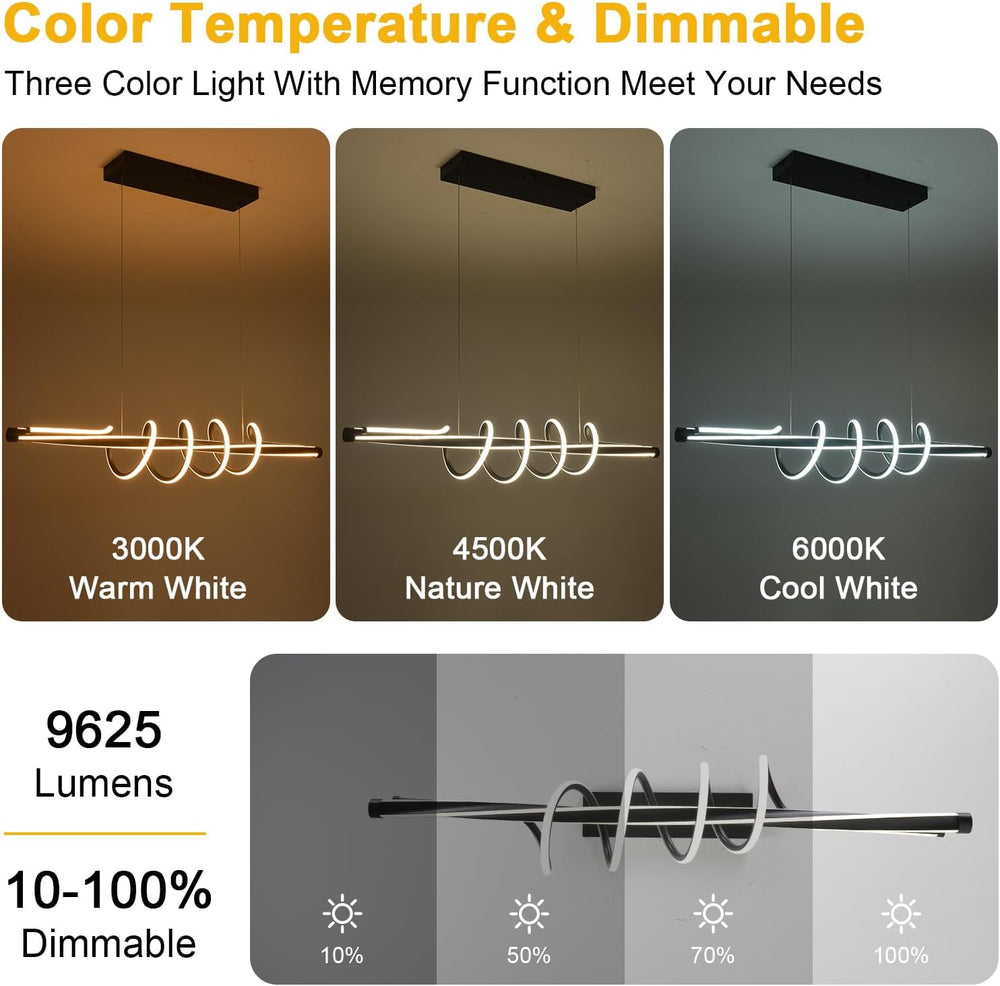 Led Chandelier Dimmable Black Modern Chandelier for Dining Room Light Fixture...
