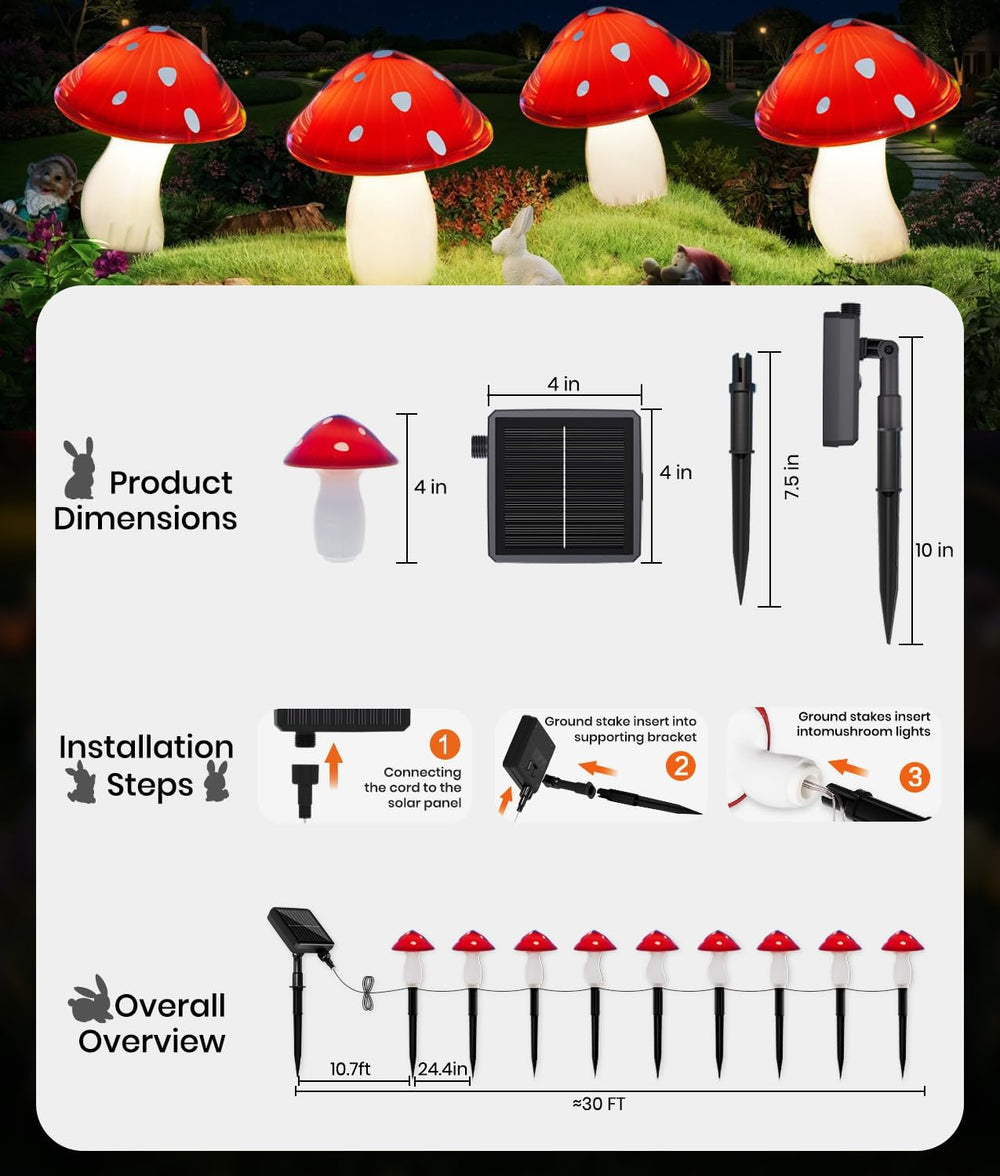 Solar Mushroom Lights Outdoor 9 Pack, Garden Outdoor Decor, 8 Lighting Modes,...