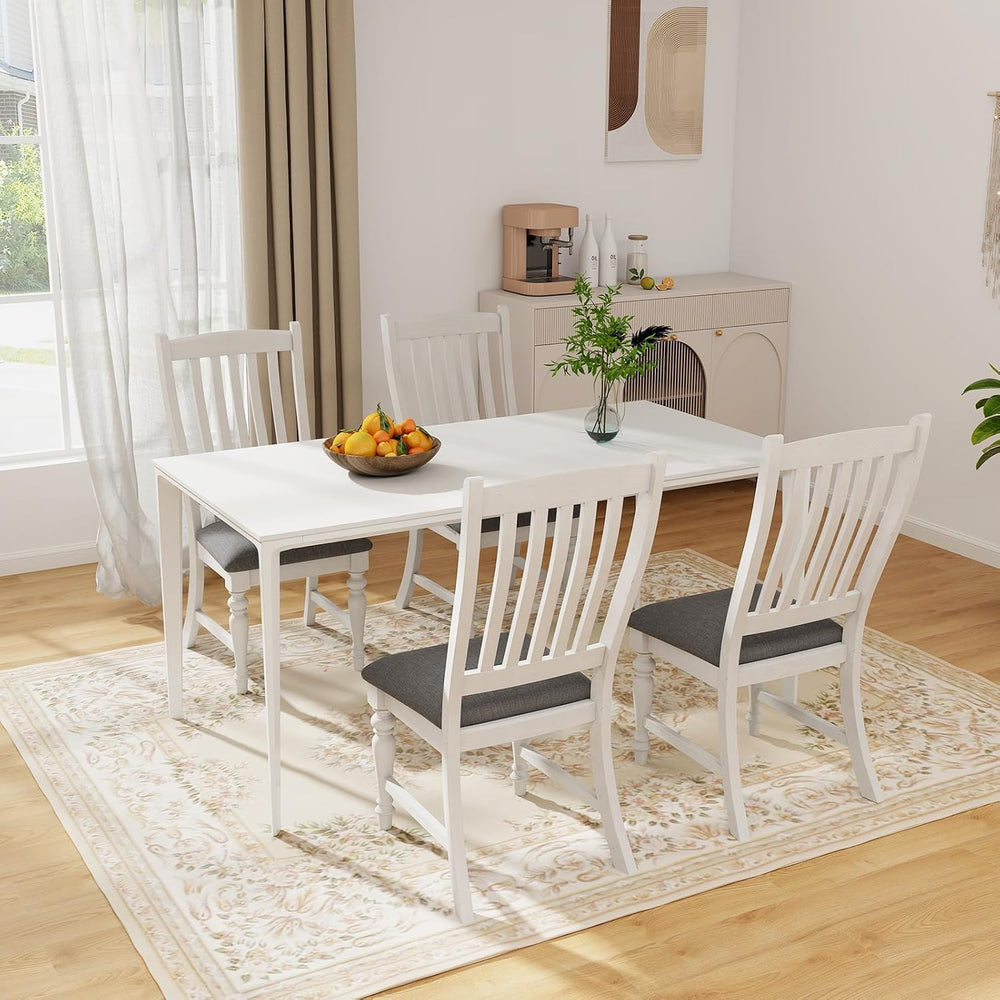 GIANTEX Wood Dining Chairs Set of 4, Farmhouse Kitchen Chairs, White