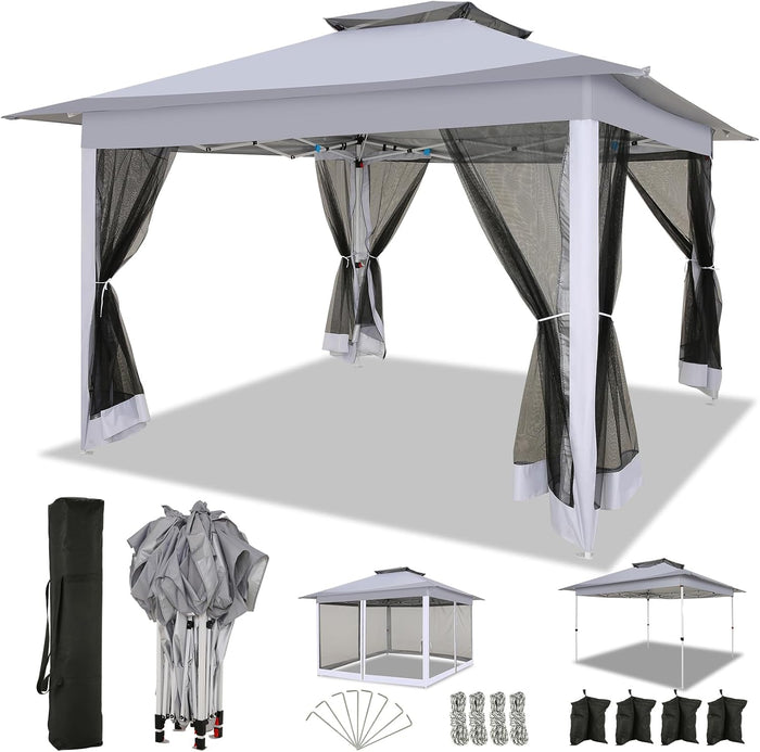COBIZI 12x12 Pop up Gazebo on Clearance with Mosquito Netting, Carpas para Patio, Outdoor Canopy Tent with Portable Carrying Bag, Patio Gazebo for Garden Backyard & Lawn & Beach, Light Gray