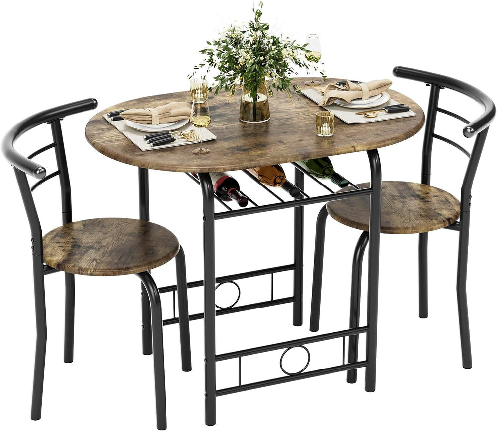 Flamaker Dining Table for 2, 3 Piece Round Table & Chair Set, Walnut