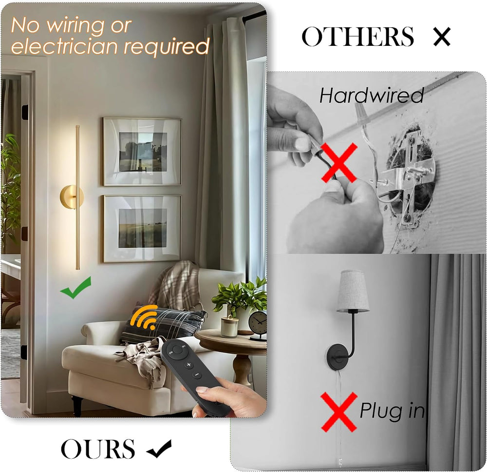 KARTOOSH Battery Operated Wall Sconces Set of Two Wireless Wall Lights