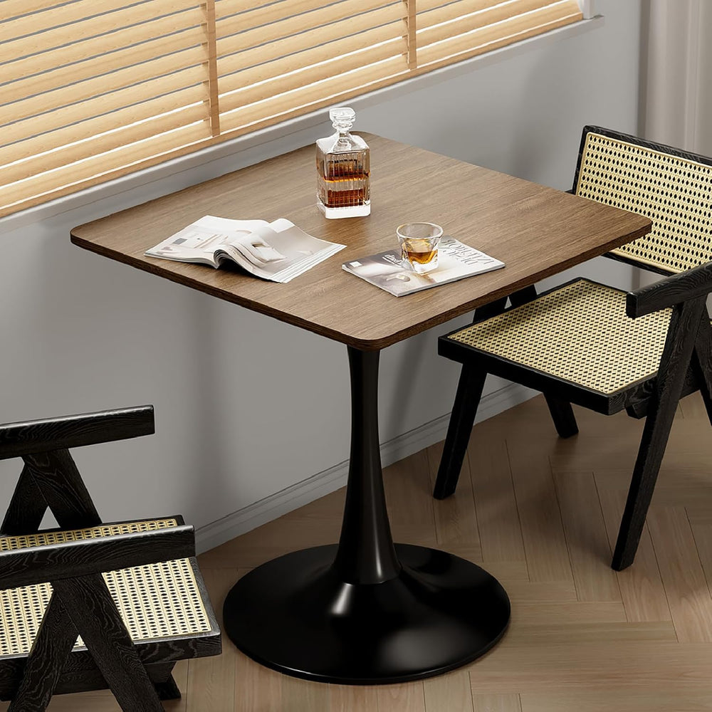 Walnut Square Tulip Table for 2, 24 Inch Small Dining Table with Pedestal